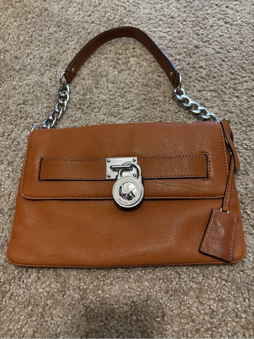 Michael Kors Brown Leather Shoulder Bag with Silver Hardware